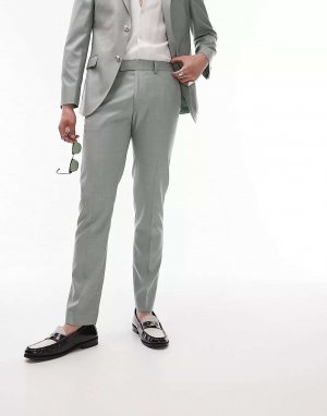 Зеленые узкие брюки для свадебного костюма Topman. Цвет: зеленый