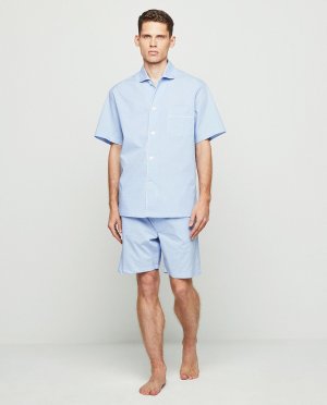 Мужская короткая хлопковая пижама синего цвета в клетку , синий Mirto