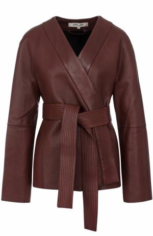Однотонная кожаная куртка с поясом Diane Von Furstenberg. Цвет: коричневый