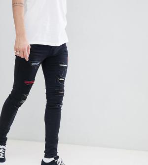 Черные супероблегающие джинсы с рваной отделкой эксклюзивно для ASOS Sixth June. Цвет: черный