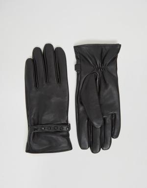 Черные кожаные перчатки с заклепками ASOS DESIGN. Цвет: черный