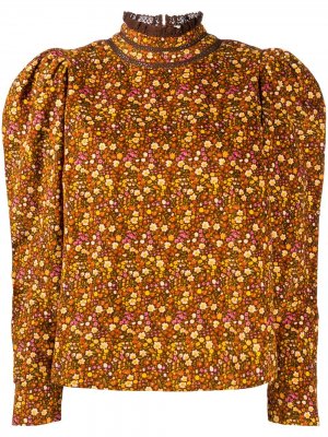 Блузка с цветочным принтом byTiMo. Цвет: коричневый