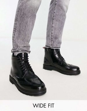 Черные кожаные массивные ботинки броги Ben Sherman