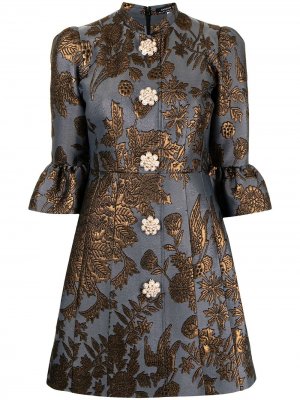Платье с воротником-стойкой и цветочным узором Andrew Gn. Цвет: синий