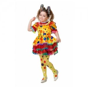 Карнавальный костюм «Хлопушка», сатин, платье, ободок, размер 30, рост 116 см Jeanees. Цвет: золотистый/микс/мультиколор