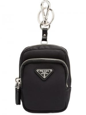 Брелок для ключей с подвеской в форме рюкзака Saffiano Prada. Цвет: черный