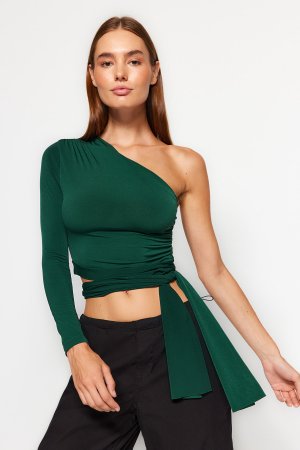 Блузка укороченная эластичная, зеленый Trendyol