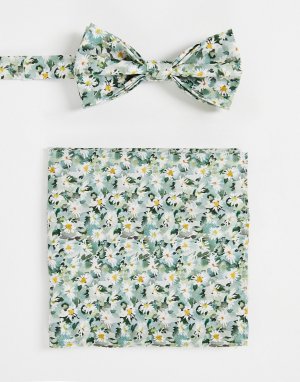 Галстук-бабочка и платок с цветочным принтом либерти -Зеленый цвет Gianni Feraud