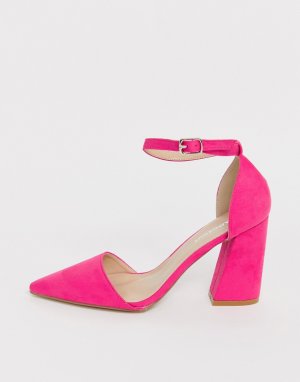 Ярко-розовые туфли на каблуке с острым носком Glamorous. Цвет: розовый