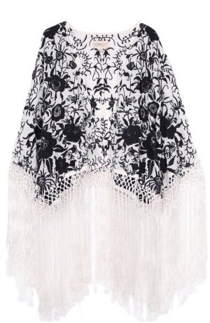 Кружевная накидка с цветочным принтом и бахромой Denim&Supply by Ralph Lauren. Цвет: чёрно-белый