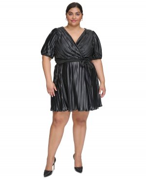 Плиссированное платье из искусственной кожи больших размеров с запахом , черный DKNY