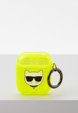 Чехол для наушников Karl Lagerfeld Airpods 1/2, TPU FLUO with ring Choupette Transp Yellow. Цвет: желтый