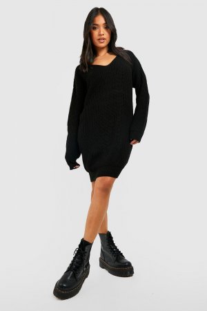 Мини-платье-свитер мини-платья с v-образным вырезом , черный Boohoo