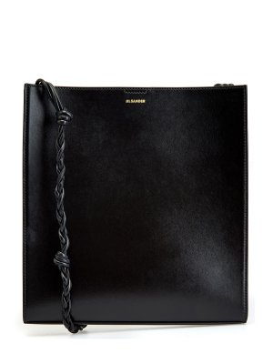 Прямоугольная сумка Tangle Medium из кожи с плетеным плечевым ремнем JIL SANDER. Цвет: черный