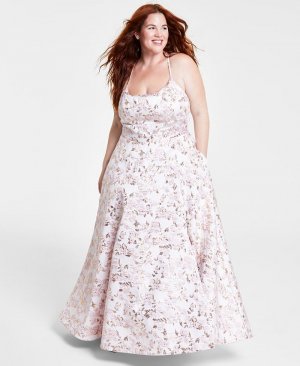 Модное платье без рукавов из металлик-жаккарда больших размеров , розовый B Darlin