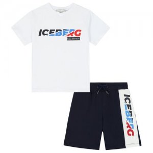CMBICE0101J, футболка и шорты, ICEBERG, Bianco, трикотаж, мальчики, размер XXL Iceberg. Цвет: белый/черный