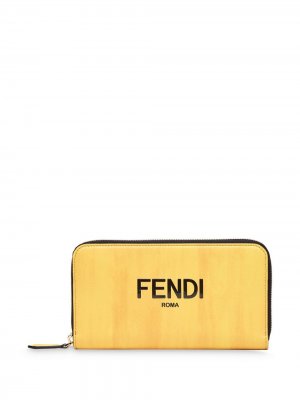 Кошелек с круговой молнией и логотипом Fendi. Цвет: желтый