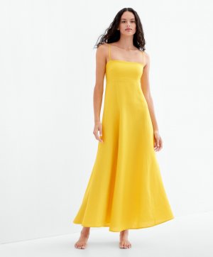 Льняное платье-бандо OYSHO, желтый Oysho