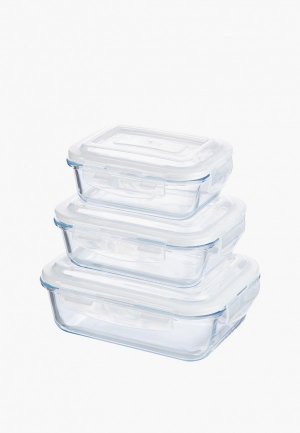 Набор контейнеров для хранения продуктов Elan Gallery 360 мл, 600 1000 мл с пластиковыми крышками силиконовыми уплотнителями, крышки защелками. Цвет: прозрачный