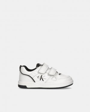 Низкие кроссовки для маленьких мальчиков в форме корзины с двойной застежкой на липучки , белый Calvin Klein
