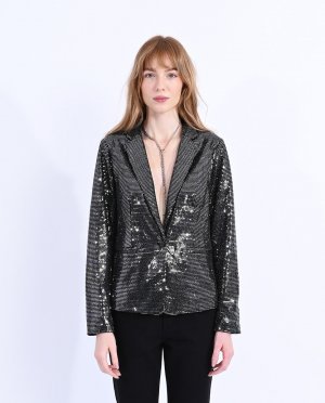 Женский пиджак с металлическим воротником лацканами , серебро Molly Bracken