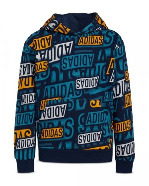 Пуловер с капюшоном и длинными рукавами для мальчиков брендовыми наклейками принтом - Big Kid , цвет Blue Adidas