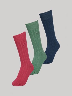 Носки унисекс из смеси органического хлопка в рубчик с круглым вырезом , вишневый/зеленый/темно-синий Superdry