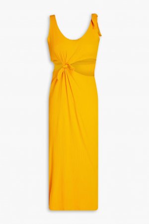 Платье миди в рубчик из джерси Lolie с завязками и вырезами , цвет Marigold Sandro