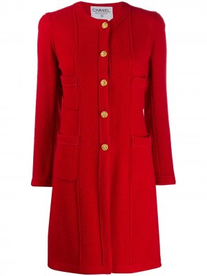 Пальто свободного кроя 1990-х годов без воротника Chanel Pre-Owned. Цвет: красный
