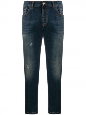 Укороченные джинсы с эффектом потертости Entre Amis. Цвет: синий
