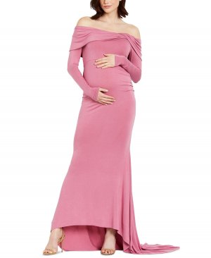 Платье макси для беременных с открытыми плечами и длинными рукавами , розовый Motherhood Maternity