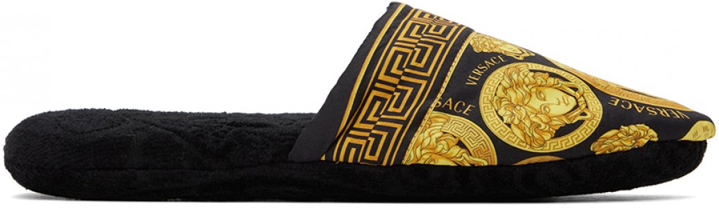 Черно-золотые тапочки с усилением Medusa Versace Underwear