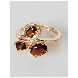 Кольцо помолвочное , фианит, размер 16, коричневый Lotus Jewelry. Цвет: коричневый
