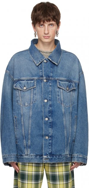 Синяя джинсовая куртка с потертостями средней длины Acne Studios