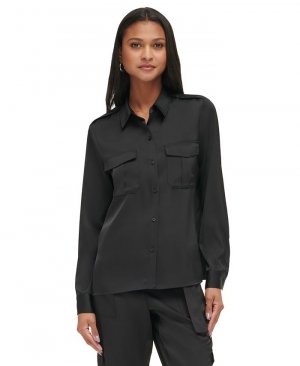 Женская рубашка с длинными рукавами и пуговицами спереди , черный Calvin Klein