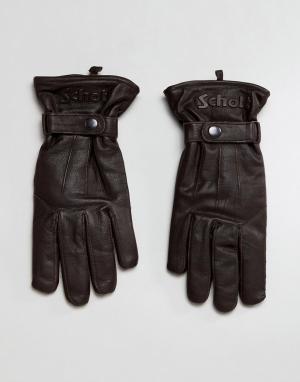Коричневые кожаные перчатки на флисовой подкладке Schott. Цвет: коричневый