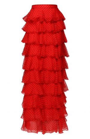 Шелковая юбка-макси с оборками Rodarte. Цвет: красный