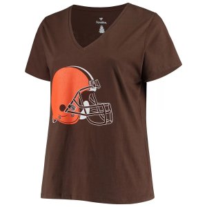 Женская футболка с логотипом Nick Chubb Brown Cleveland Browns, большие размеры, имя и номер, v-образным вырезом Fanatics