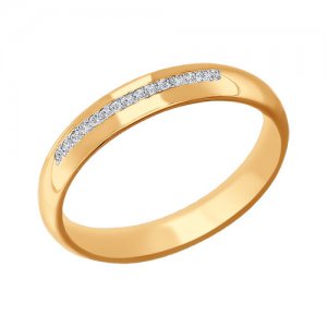 Обручальное кольцо из золота с фианитами, comfort fit, 4 мм SOKOLOV