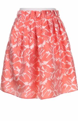 Мини-юбка с цветочным принтом и контрастным поясом Armani Collezioni. Цвет: коралловый