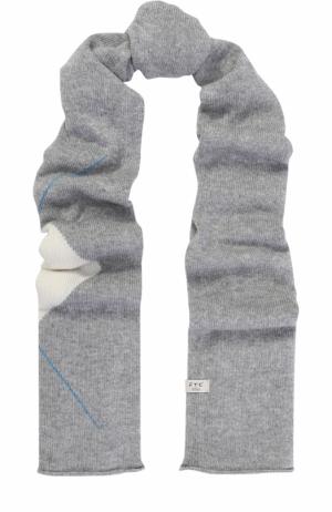 Вязаный шарф из смеси кашемира и лиоселла с узором FTC. Цвет: серый