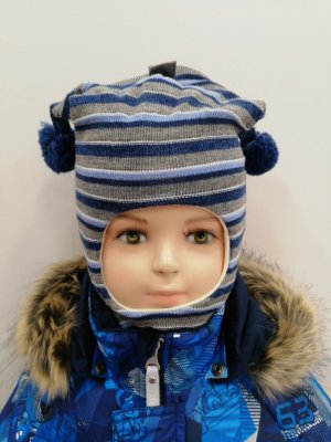 Балаклава детская зимняя, серый / синий Kivat