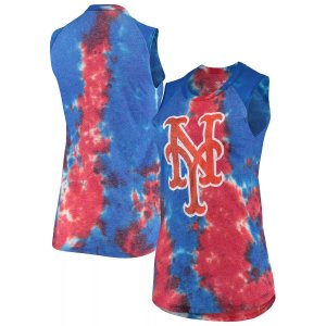 Женская майка Threads красного/синего цвета New York Mets Tie-Dye Tri-Blend Muscle Tank Majestic