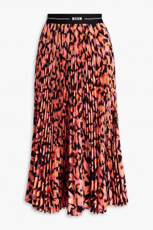 Плиссированная юбка миди из крепдешина с принтом Msgm, оранжевый MSGM