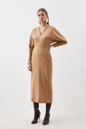 Двустороннее платье миди с закругленными рукавами на заказ из смесовой шерсти , бежевый Karen Millen