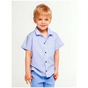 Рубашка для мальчика в клетку, голубой, 116 размер Дашенька. Цвет: голубой