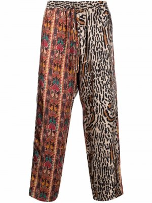 Шелковые брюки с геометричным принтом Pierre-Louis Mascia. Цвет: коричневый