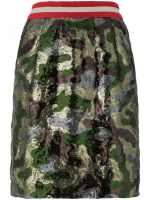Мини-юбка с камуфляжным рисунком из пайеток Bazar Deluxe. Цвет: металлик