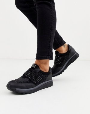Черные кроссовки-слипоны с отделкой -Черный XTI
