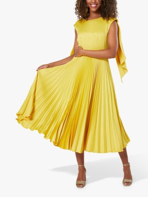 Плиссированное платье миди с драпировкой и шарфом , желтый Closet London